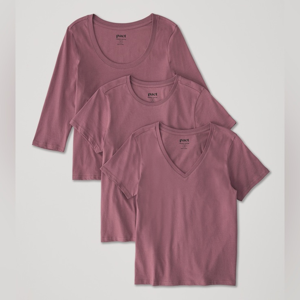 NWT Pact Softspun Tees Essentials Bundle, Mauve, L
